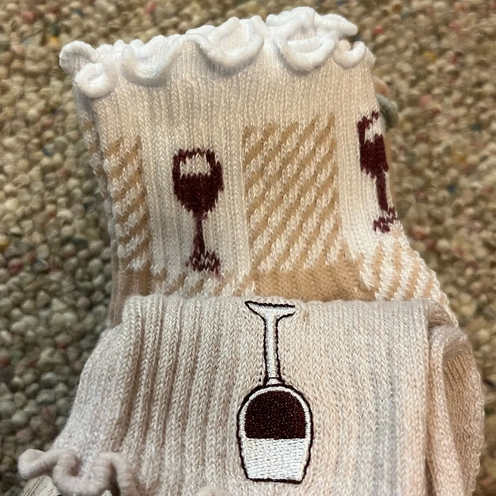 🆕 Life Is Good WINE GLASS Ruffle Cuff Quarter Socks 6 Pack